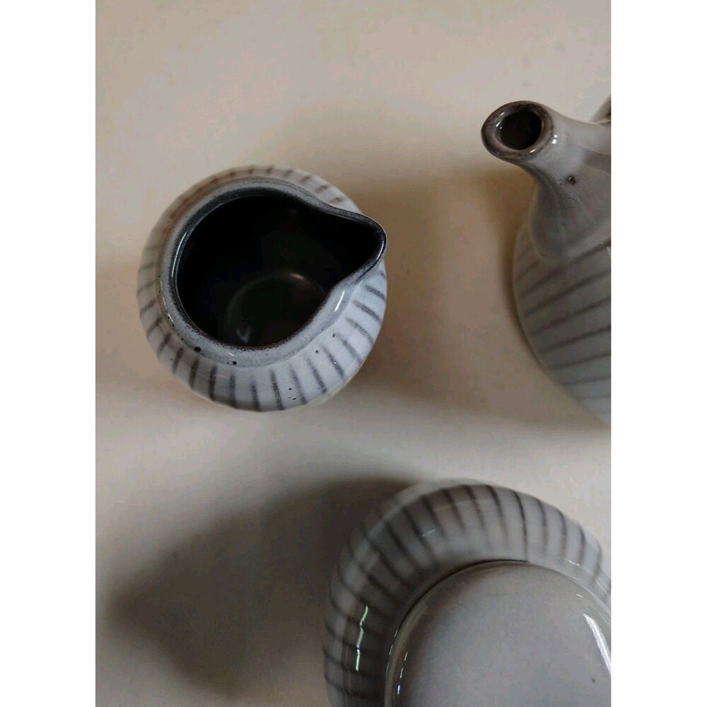 Artisanal Kitchen Supply Soto Gray Ribbed Tea Set - Teapot, Lidded Jar, Creamer - Picture 3 of 9